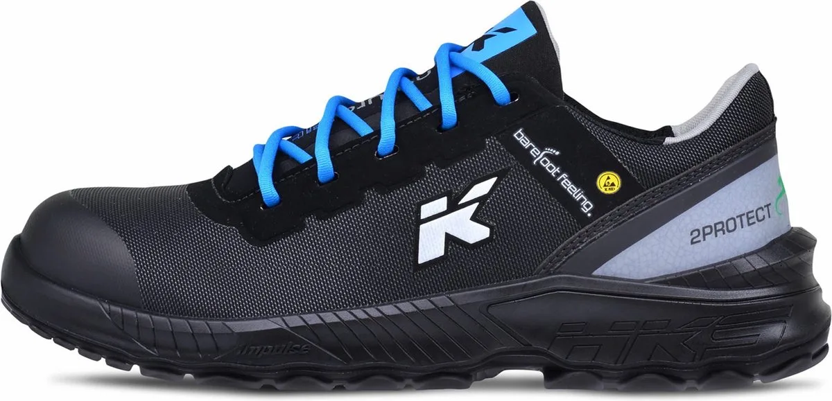 Barefoot Feeling BFS 40 S3 werkschoenen - veiligheidsschoenen - safety shoes - laag - heren - composiet - metaalvrij - antislip - ESD - lichtgewicht - Vegan - zwart/grijs/blauw van HKS, Zwart, Blauw, 40 – productafbeelding