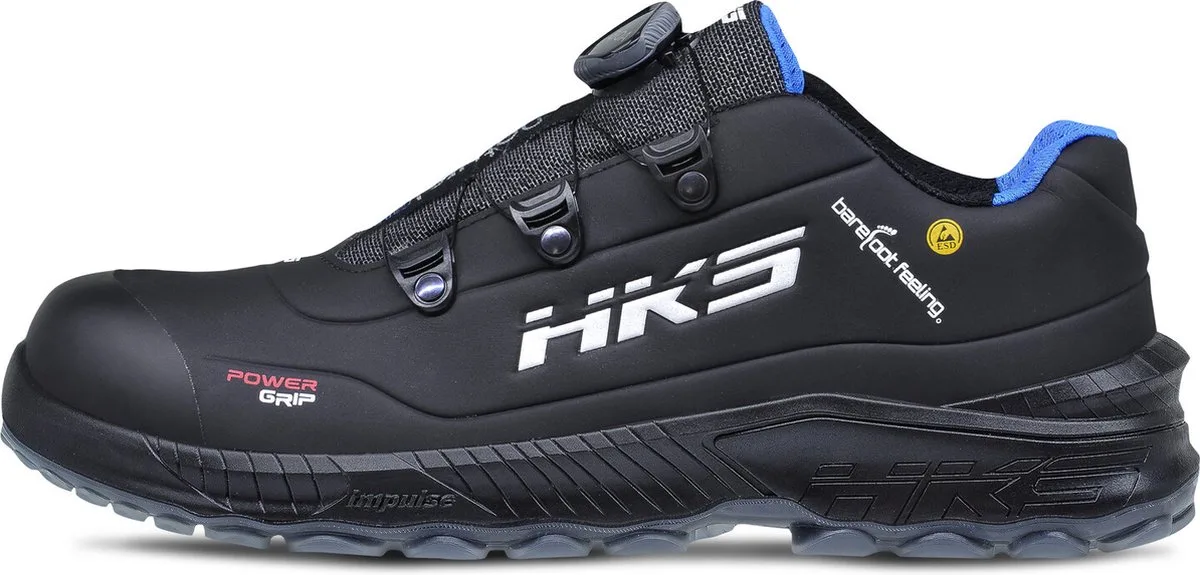 Barefoot Feeling BFS 70 BOA S3 werkschoenen - veiligheidsschoenen - safety shoes - laag - heren - dames - composiet - antislip - ESD - lichtgewicht - Vegan - zwart/grijs/blauw de HKS, Noir, 38 – image du produit