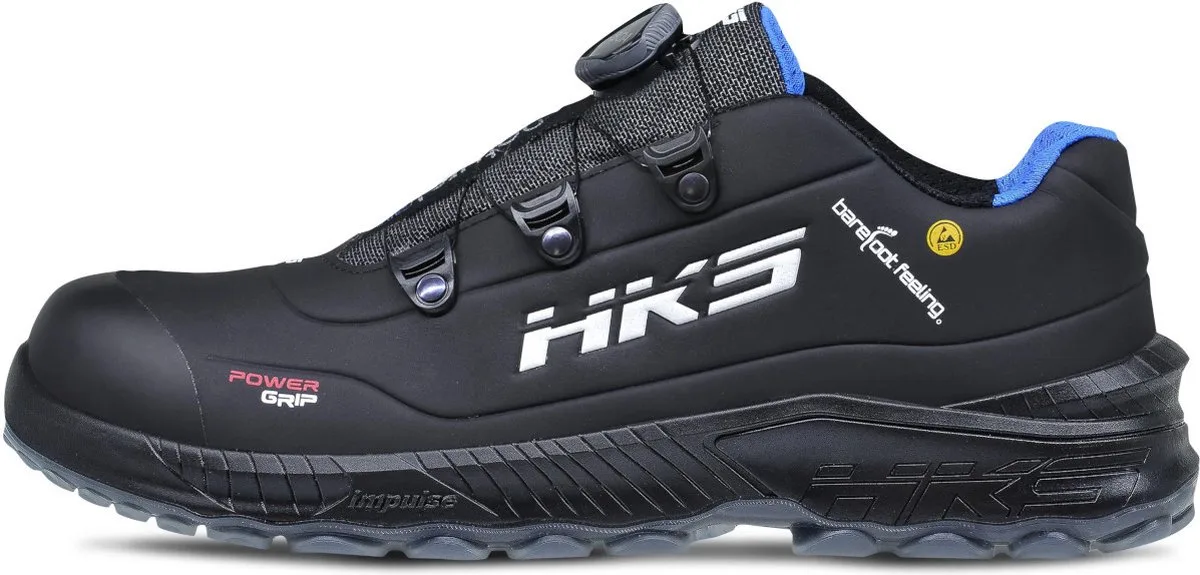 Barefoot Feeling BFS 70 BOA S3 werkschoenen - veiligheidsschoenen - safety shoes - laag - heren - dames - composiet - antislip - ESD - lichtgewicht - Vegan - zwart/grijs/blauw de HKS, Noir, 39 – image du produit