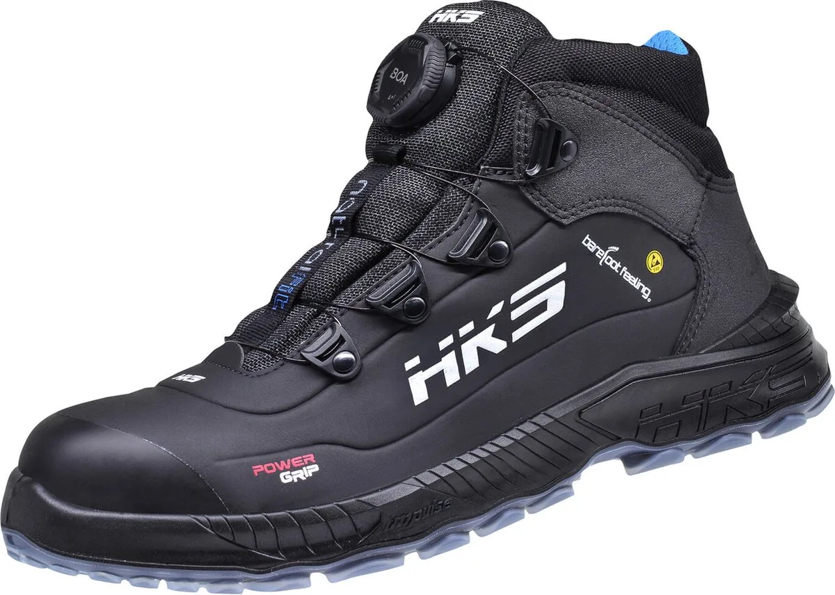 Barefoot Feeling BFS 80 BOA S3 werkschoenen - veiligheidsschoenen - safety shoes - hoog - heren - dames - composiet - antislip - ESD - lichtgewicht - Vegan - zwart/grijs/blauw de HKS, Noir, 39 – image du produit