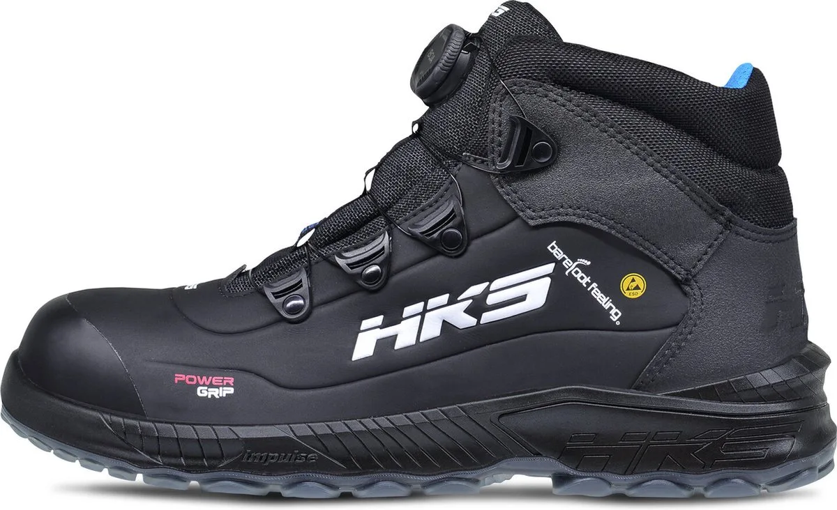 Barefoot Feeling BFS 80 BOA S3 werkschoenen - veiligheidsschoenen - safety shoes - hoog - heren - dames - composiet - antislip - ESD - lichtgewicht - Vegan - zwart/grijs/blauw von HKS, Schwarz, 45 – Produktbild