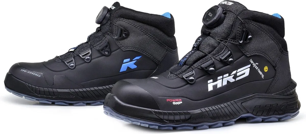 Barefoot Feeling BFS 80 BOA S3 werkschoenen - veiligheidsschoenen - safety shoes - hoog - heren - dames - composiet - antislip - ESD - lichtgewicht - Vegan - zwart/grijs/blauw de HKS, Noir, 36 – image du produit