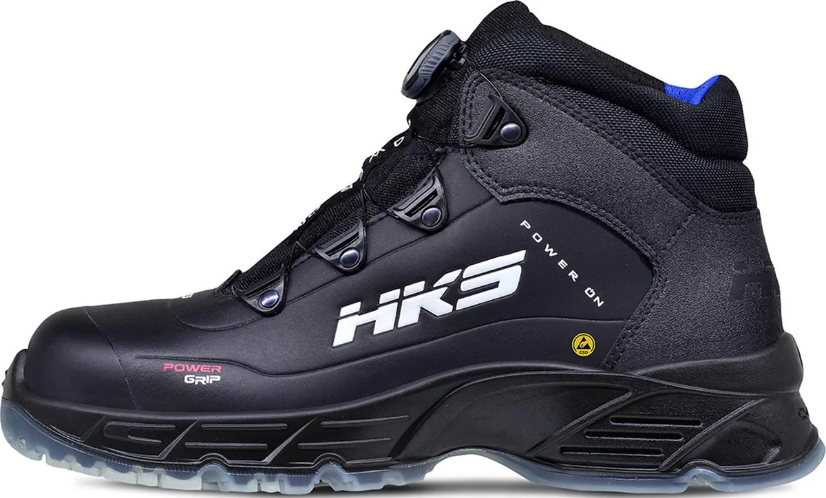CPO 50 BOA S3 werkschoenen - veiligheidsschoenen - safety shoes - hoog - heren - antislip - ESD - lichtgewicht - Vegan - zwart/blauw van HKS, Zwart, 40 – productafbeelding