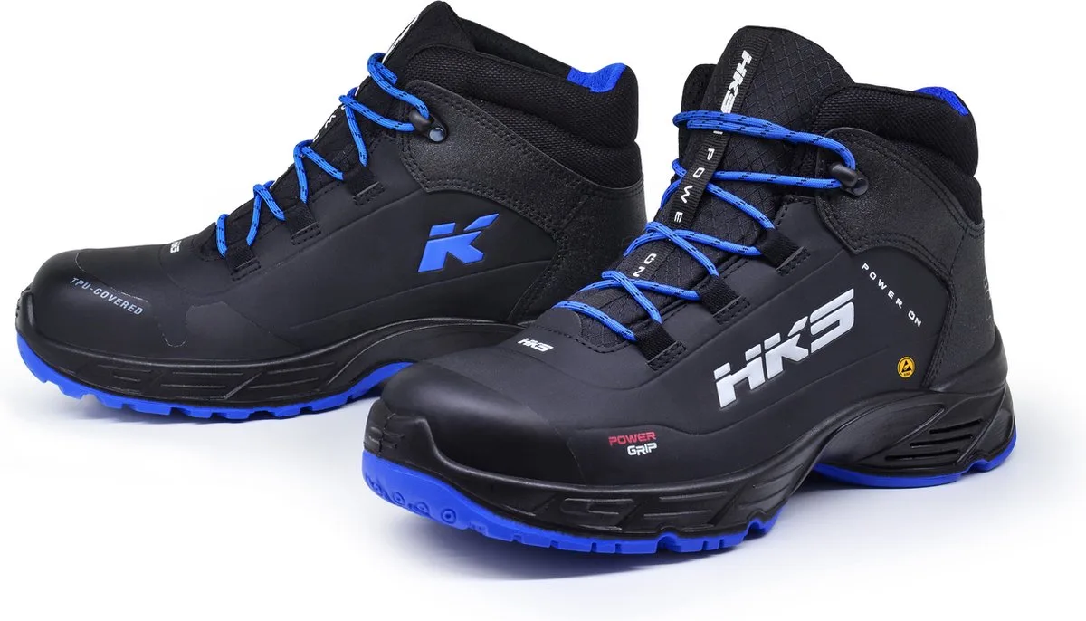 CPO 50 R S3 werkschoenen - veiligheidsschoenen - safety shoes - hoog - heren - antislip - ESD - lichtgewicht - Vegan - zwart/blauw von HKS, Schwarz, Blau, 42 – Produktbild