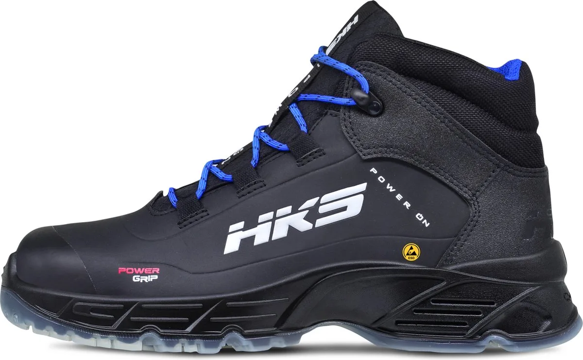 CPO 50 S3 werkschoenen - veiligheidsschoenen - safety shoes - hoog - heren - antislip - ESD - lichtgewicht - Vegan - zwart/blauw van HKS, Zwart, 40 – productafbeelding