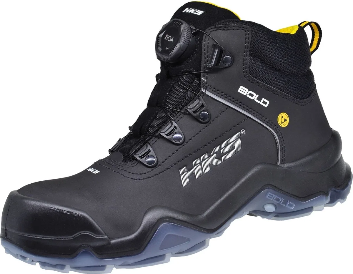 Drive 1 VTP Boa S3 werkschoenen - veiligheidsschoenen - safety shoes - hoog - heren - composiet - zonder veters - antislip - ESD - lichtgewicht - Vegan von HKS, Schwarz, 46 – Produktbild