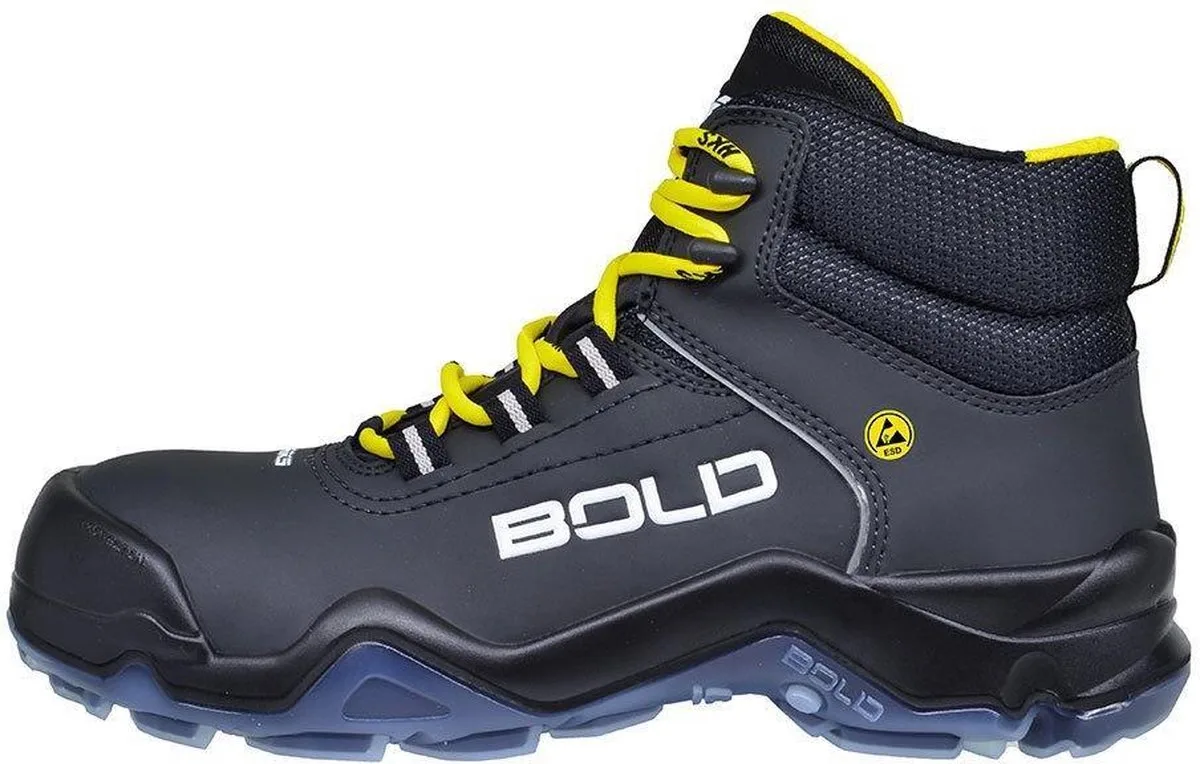 Drive 1 VTP S3 werkschoenen - veiligheidsschoenen - safety shoes - hoog - heren - composiet - metaalvrij - antislip - ESD - lichtgewicht - Vegan von HKS, Schwarz, Gelb, 48 – Produktbild