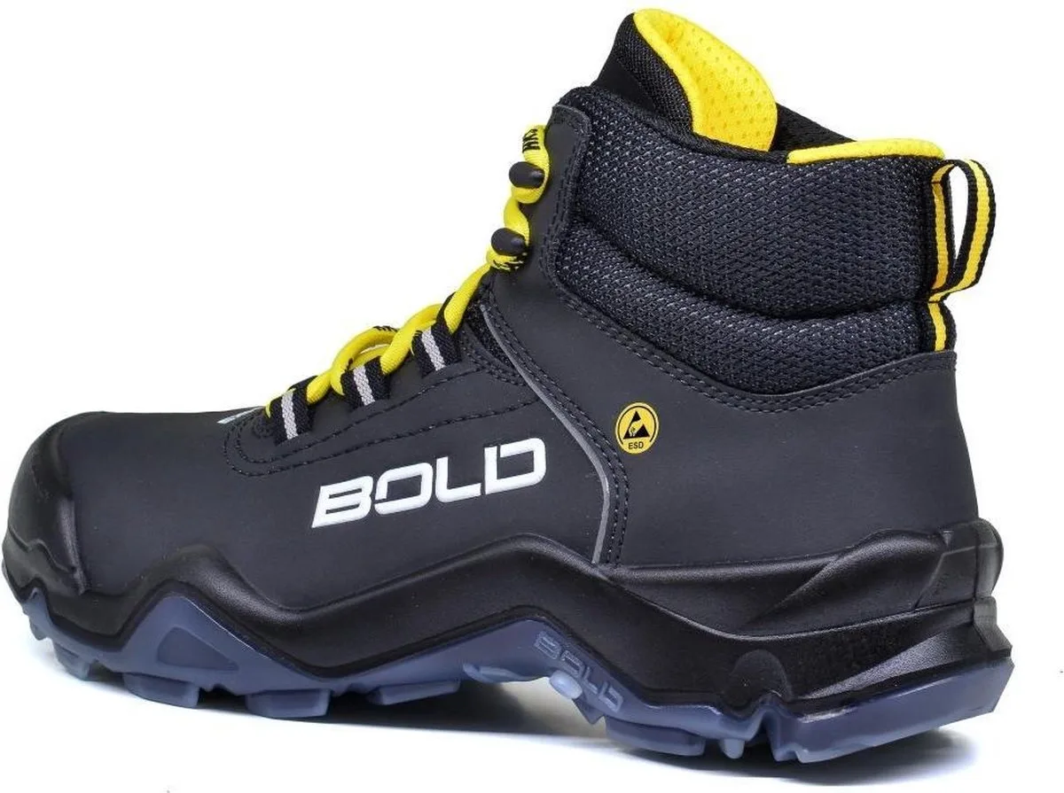 Drive 1 VTP S3 werkschoenen - veiligheidsschoenen - safety shoes - hoog - heren - composiet - metaalvrij - antislip - ESD - lichtgewicht - Vegan fra HKS, Sort, Gul, 45 – produktbillede