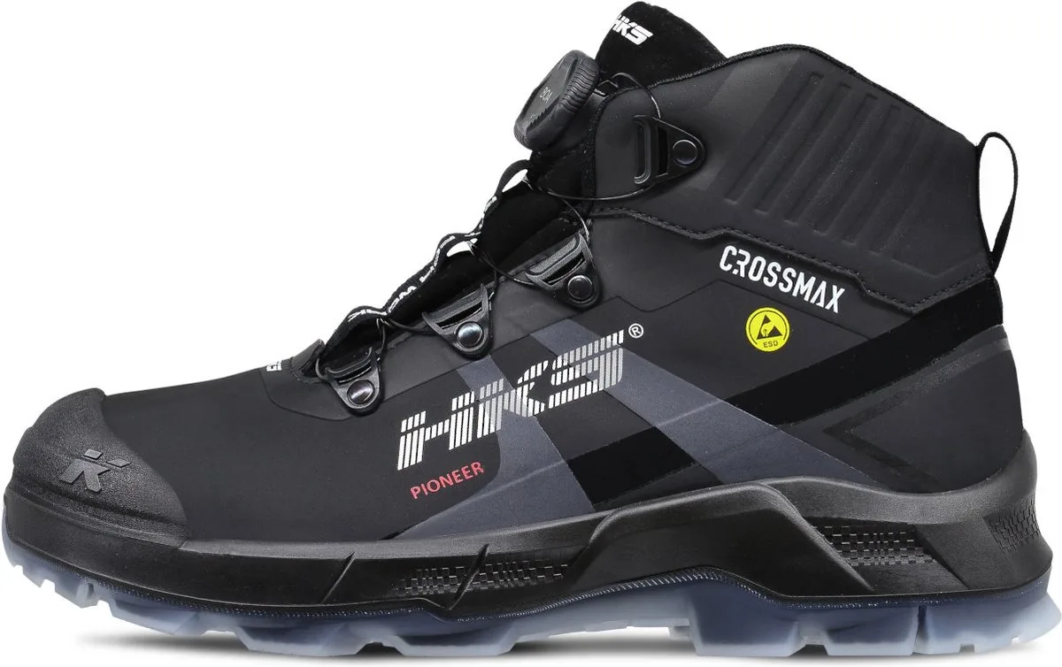 Pioneer Black Boa S3 werkschoenen - veiligheidsschoenen - safety shoes - heren - hoog - stalen neus - zonder veters - antislip - ESD - lichtgewicht - Vegan - zwart van HKS, Zwart, 40 – productafbeelding