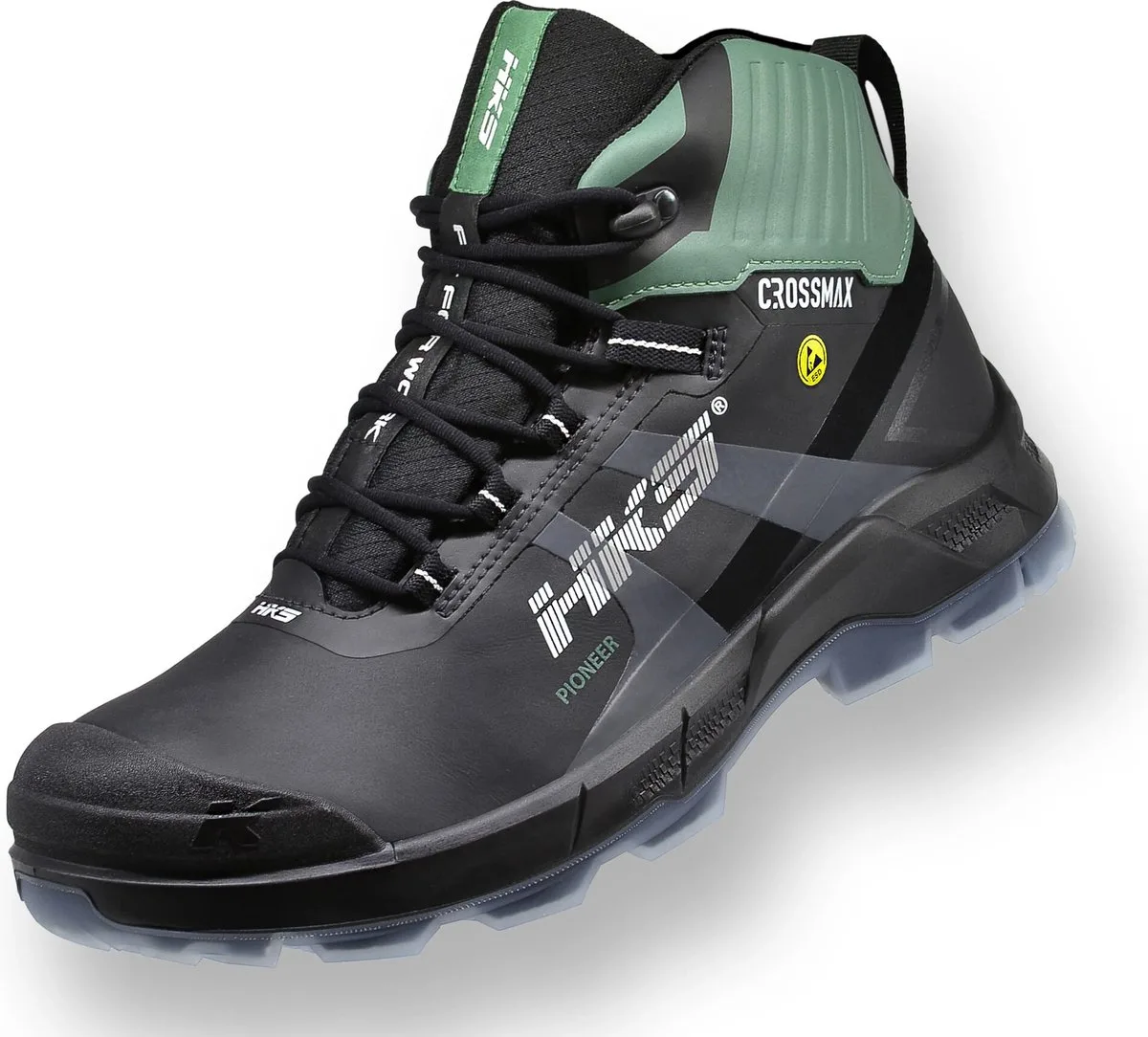 Pioneer Green S3 werkschoenen - veiligheidsschoenen - safety shoes - heren - hoog - stalen neus - antislip - ESD - lichtgewicht - Vegan - zwart de HKS, Noir, 42 – image du produit