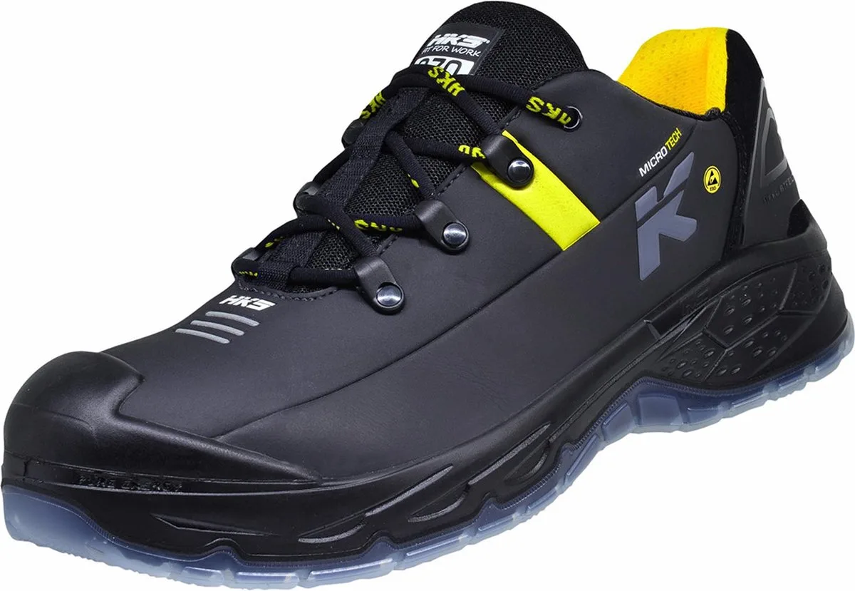 Running Star RS 270 S3 werkschoenen - veiligheidsschoenen - safety shoes - heren - laag - stalen neus - antislip - ESD - lichtgewicht - Vegan - zwart/geel fra HKS, Sort, Gul, 44 – produktbillede