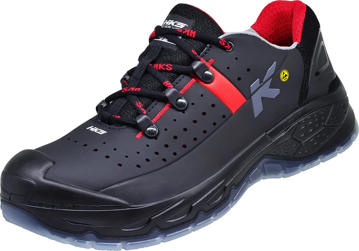 Running Star RS 272 S1p werkschoenen - veiligheidsschoenen - safety shoes - heren - laag - stalen neus - antislip - ESD - lichtgewicht - Vegan - zwart by HKS, Black, Red, 39 – product image