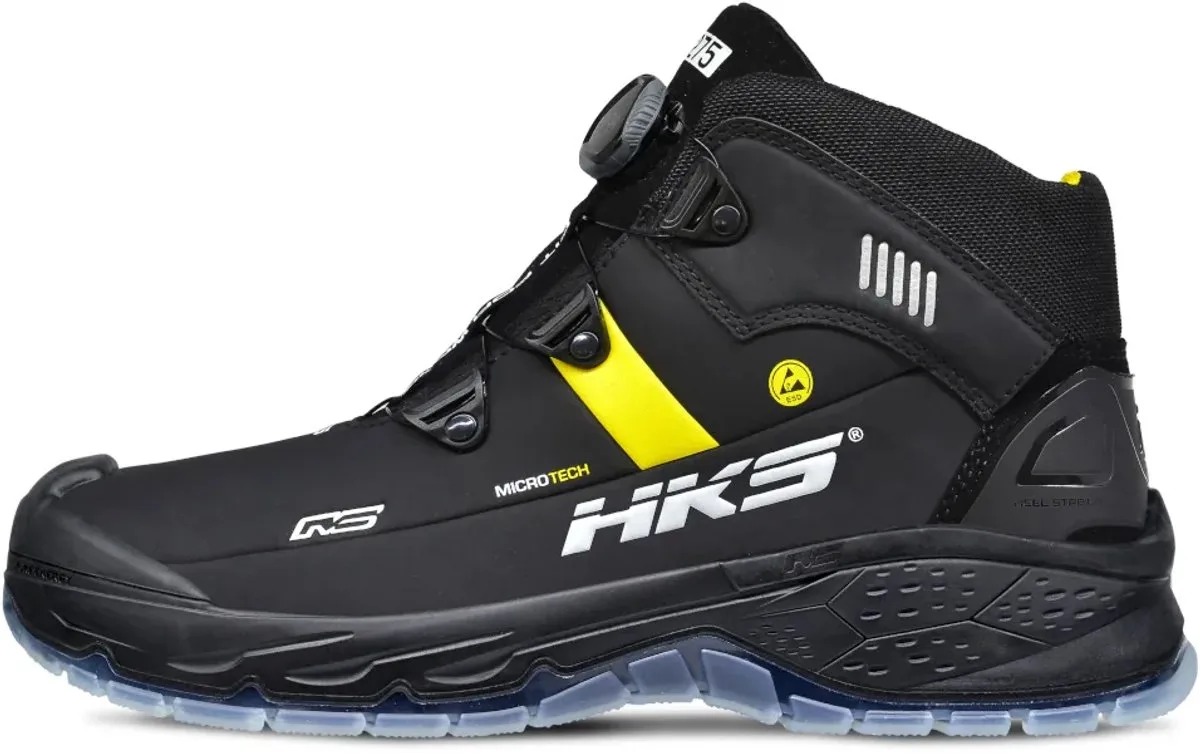 Running Star RS 275 BOA S3 werkschoenen - veiligheidsschoenen - safety shoes - heren - hoog - stalen neus - zonder veters - antislip - ESD - lichtgewicht - Vegan - zwart/geel van HKS, Zwart, Geel, 40 – productafbeelding