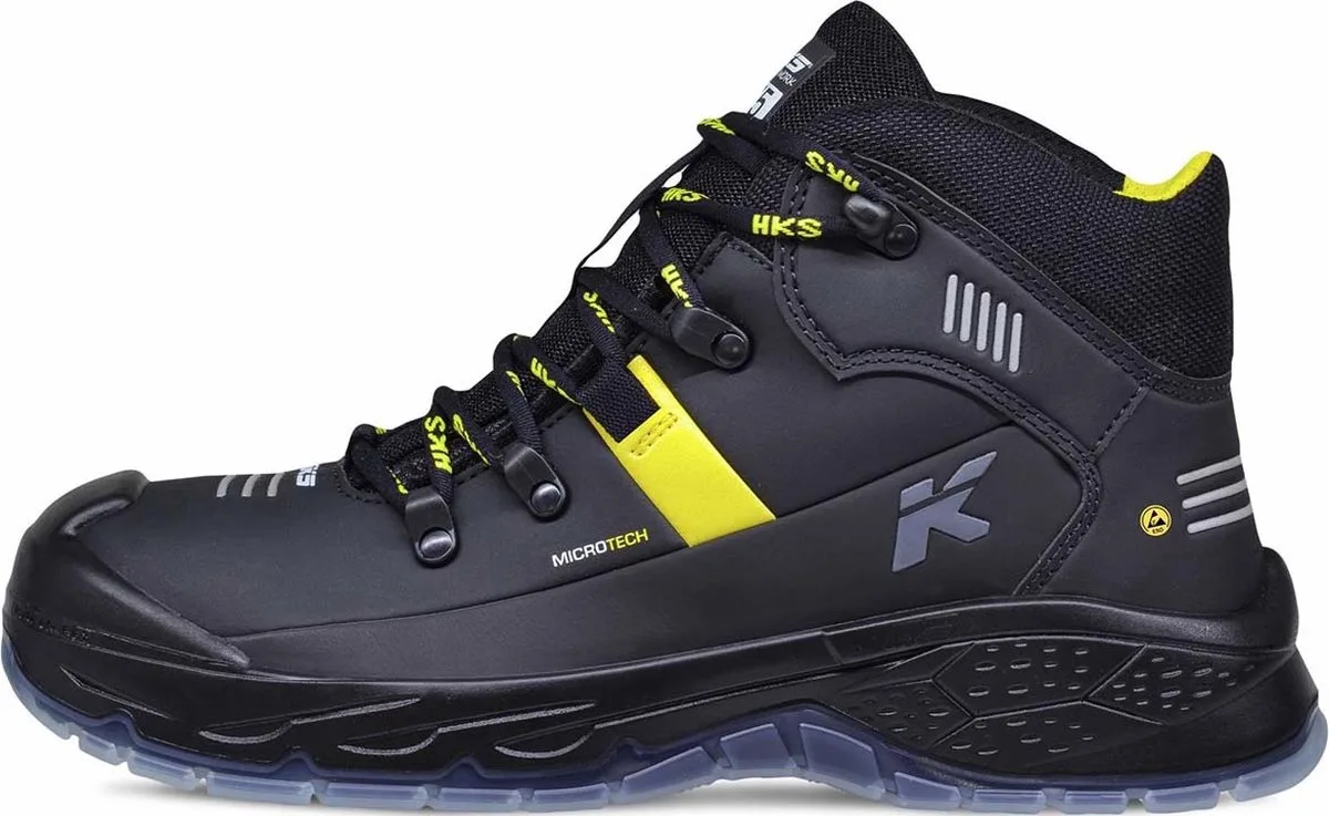 Running Star RS 275 S3 werkschoenen - veiligheidsschoenen - safety shoes - heren - hoog - stalen neus - antislip - ESD - lichtgewicht - Vegan - zwart/geel van HKS, Zwart, Geel, 39 – productafbeelding
