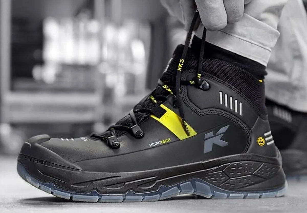 Running Star RS 275 S3 werkschoenen - veiligheidsschoenen - safety shoes - heren - hoog - stalen neus - antislip - ESD - lichtgewicht - Vegan - zwart/geel fra HKS, Sort, Gul, 41 – produktbillede