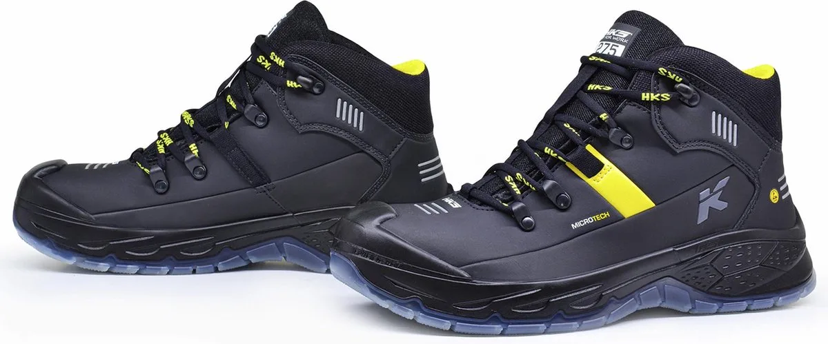 Running Star RS 275 S3 werkschoenen - veiligheidsschoenen - safety shoes - heren - hoog - stalen neus - antislip - ESD - lichtgewicht - Vegan - zwart/geel van HKS, Zwart, Geel, 43 – productafbeelding