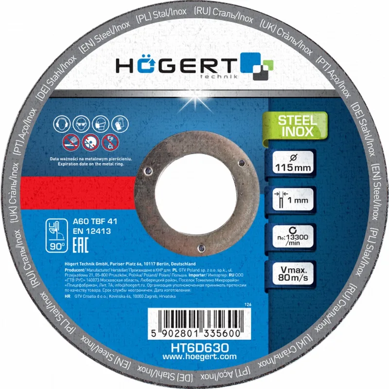 Doorslijpschijf metaal 115 x 1,0 x 22,23 mm 20 stuks van Högert – productafbeelding