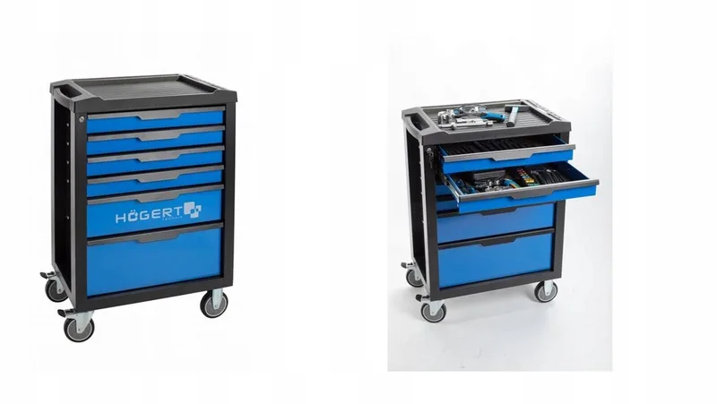 Gereedschapskast met 6 laden, vergrendeling en wielen by Högert, Blue – product image