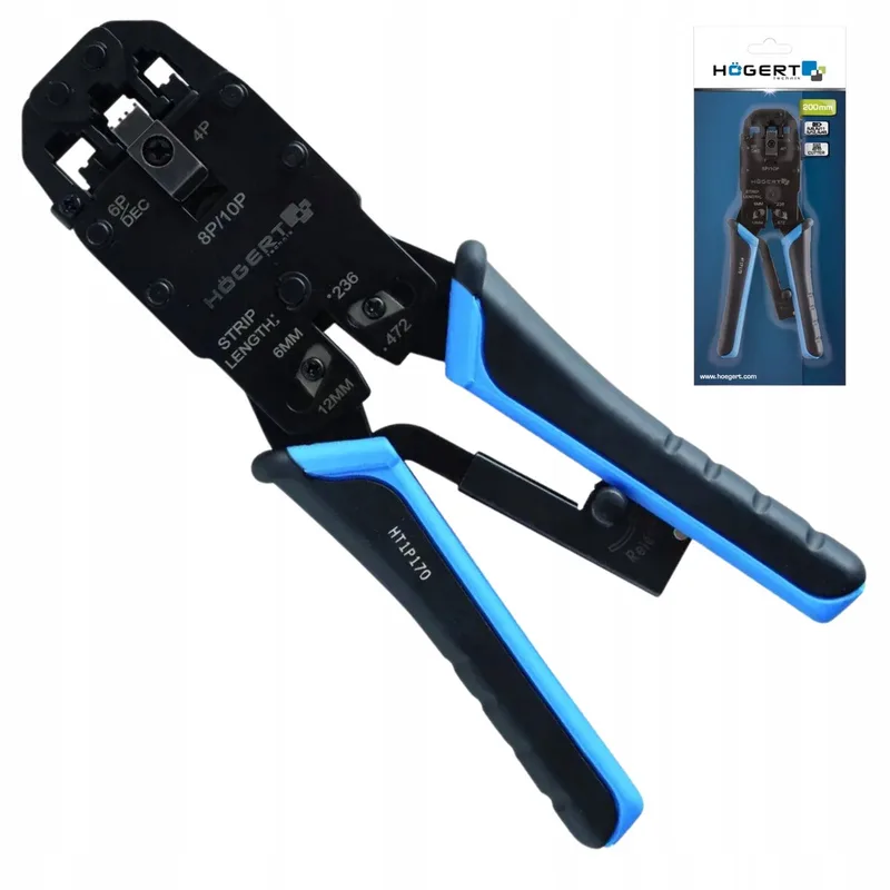 HT1P170 Krimptang voor RJ Connectoren - 200 mm van Högert, Blauw – productafbeelding