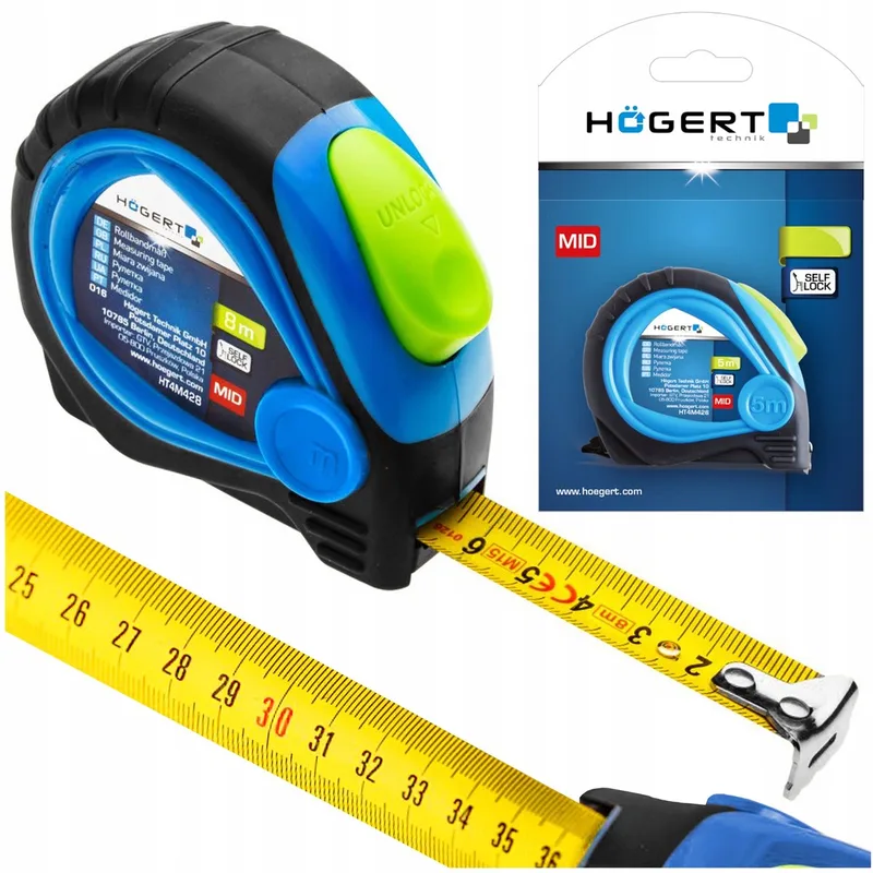 Rolmaat 5m - Professionele Stalen Meetlint met Blokkeerfunctie by Högert, Blue – product image