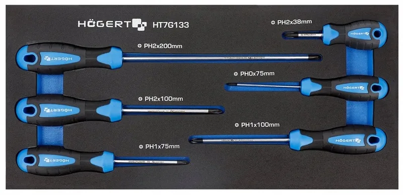 Schroevendraaierset PH 6 stuks, EVA inleg de Högert, Bleu – image du produit