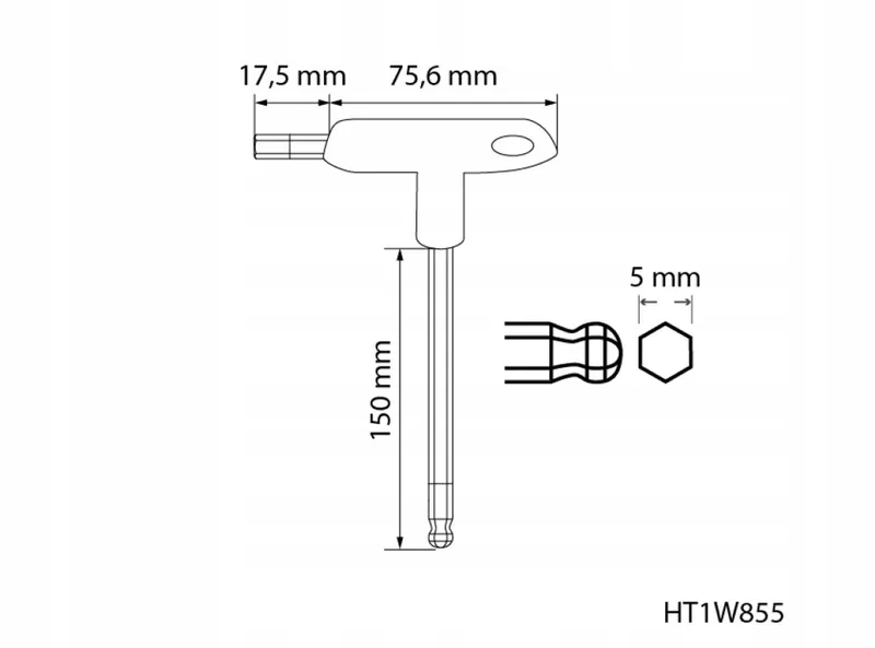 clé hexagonale type-T longue avec poignée &amp; boule, 5 mm de Högert – image du produit