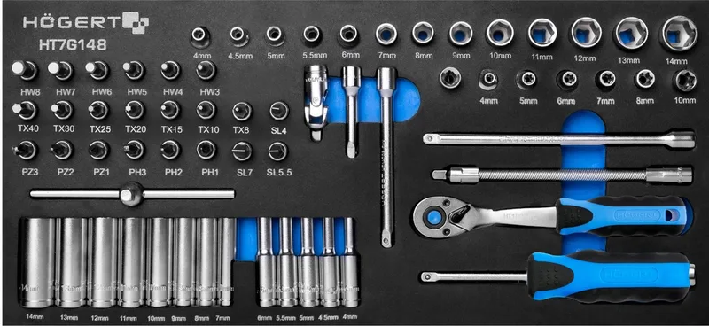 Technik 1/4" Ratel Gereedschapset 63 Delen Schuim Inleg de Högert – image du produit