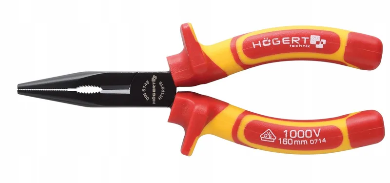 Pince plate droite pour travailler sous tension jusqu'à 1000V, 160 mm de Högert, Jaune – image du produit