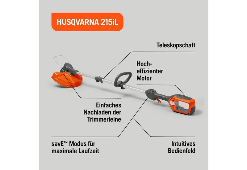 215iL grastrimmer en 215iHD45 heggenschaar inclusief 40-B70 accu en 40-C80 oplader. Praktische set met heggenschaar, grastrimmer, accu en oplader. van Husqvarna – productafbeelding 4 van 5