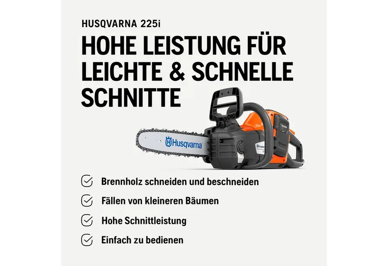 225i Accu Kettingzaag - 36V Snoerloos, Licht, 12″ Zwaard, 20 m/s Kettingsnelheid (Zonder Accu & Lader) van Husqvarna – productafbeelding 4 van 5
