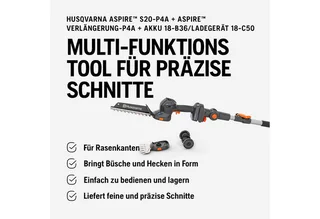 Accu gras- en struikschaar Aspire S20-P4A met verlenging, struik- en grasmessen, 18V (incl. verlenging, accu & oplader) de Husqvarna – image du produit 5 sur 5