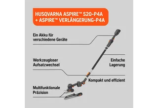 Accu gras- en struikschaar Aspire S20-P4A met verlenging, struik- en grasmessen, 18V (incl. verlenging, accu & oplader) de Husqvarna – image du produit 2 sur 5