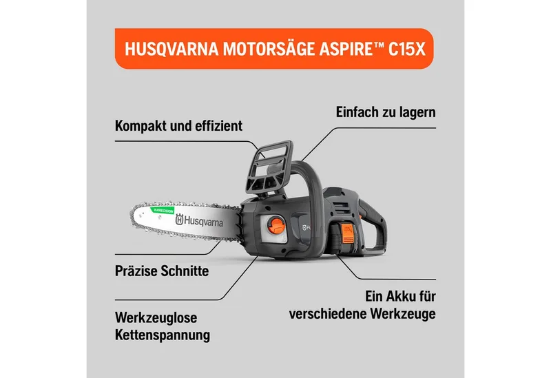 Accu-kettingzaag Aspire C15X-P4A, batterij aangedreven, lithium-ionen, 18V, hoge snijsnelheid (incl. accu en oplader) van Husqvarna – productafbeelding 4 van 4