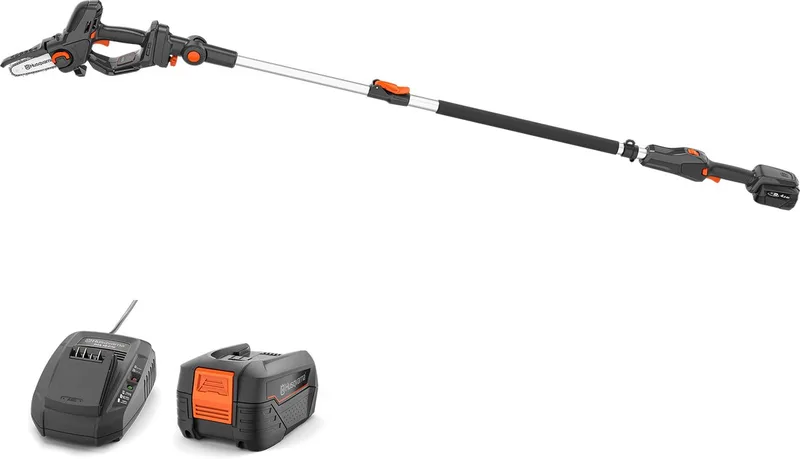 Accu mini-kettingzaag Aspire PE5 incl. telescopische steel en hoogsnoeiopzetstuk P4A, zaag voor takken tot 75 mm (incl. accu & oplader) van Husqvarna – productafbeelding