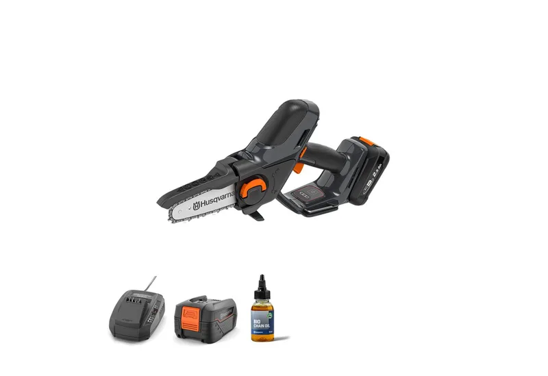 Akku-Kettensäge Aspire P5-P4A, 12 cm Schwertlänge, klein, kompakt, Astsäge für Äste bis 75 mm de Husqvarna, Gris – image du produit 1 sur 2