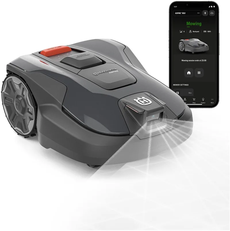 Automower® Aspire R6V – Robotmaaier zonder begrenzingsdraad, AI Vision objectherkenning, GPS-navigatie, wifi-app-bediening, systematische maaipatronen, virtuele zones, tot 600 m2 van Husqvarna – productafbeelding