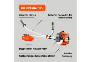Benzin-Motorsense 122R, 2-Takt Freischneider, 43 cm Schnittbreite, Tap 'n Go Kopf de Husqvarna, Orange – image du produit 2 sur 5