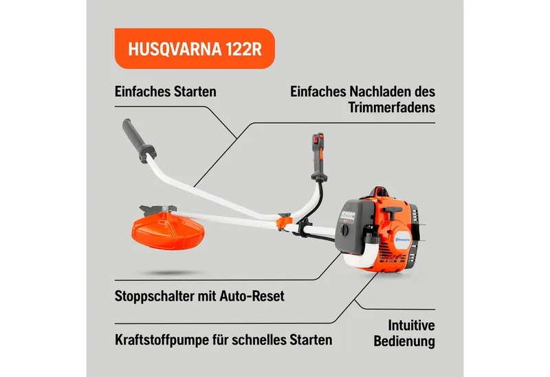 Benzin-Motorsense 122R, 2-Takt Freischneider, 43 cm Schnittbreite, Tap 'n Go Kopf de Husqvarna, Orange – image du produit 2 sur 5