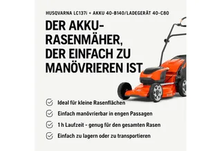 LC 137i Accu Grasmaaier - 37,5 cm Maaibreedte - Set met 40-C80 Accu en BLi20 Lader fra Husqvarna – produktbillede 3 af 5