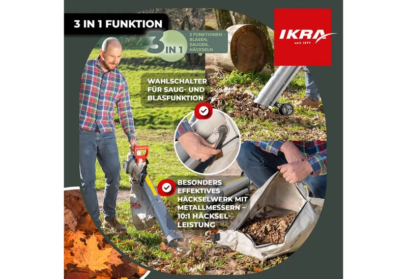 accu 3-in-1 bladblazer/-zuiger/-versnipperaar IALS 2-20 met 2 accu’s & dubbele snellader by IKRA – product image 3 of 5