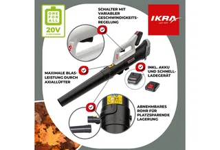 accu-axiale bladblazer ICB 20, licht en compact, incl. 2 x 20V accus (2,0 Ah) en snellader von IKRA – Produktbild 2 von 5