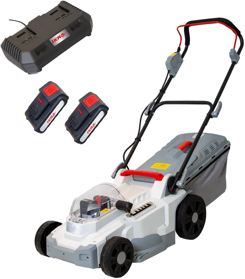 accu-grasmaaier ICM 2/2037 met mulch-functie, inclusief twee 20 V accu’s en dubbele snel-lader van IKRA – productafbeelding