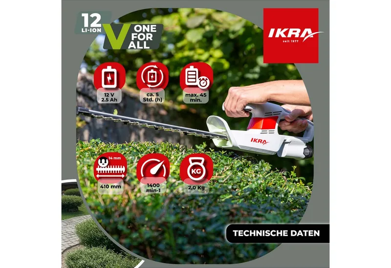 accu-heggenschaar IAHS 1240, inclusief accu, oplader en veiligheidsbril, lichtgewicht 2 kg de IKRA – image du produit 4 sur 5