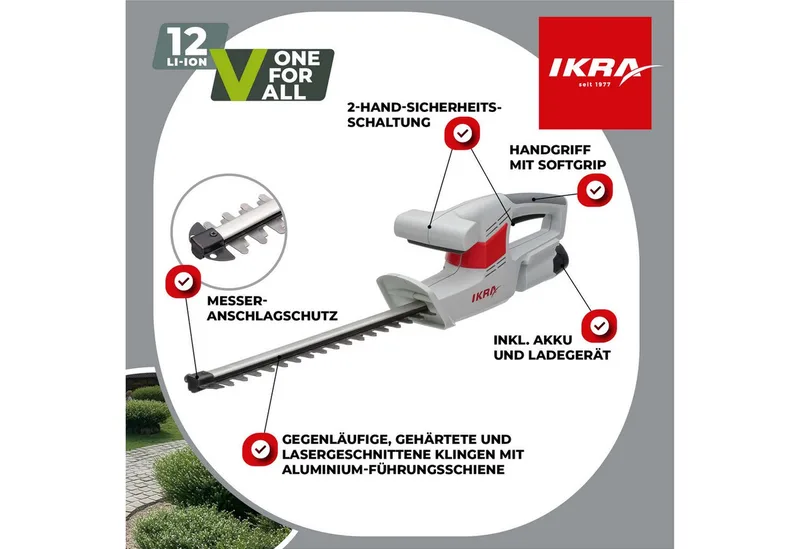 accu-heggenschaar IAHS 1240, inclusief accu, oplader en veiligheidsbril, lichtgewicht 2 kg de IKRA – image du produit 2 sur 5