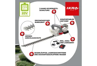 GmbH Akku-Heckenschere IAHS 20-1, 20 V - Lasergeschliffene Messer von IKRA – Produktbild 2 von 5