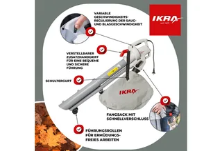 elektrische bladzuiger en bladblazer IBV 3000, 3-in-1 functie, blaassnelheid tot 240 km/u van IKRA – productafbeelding 2 van 5