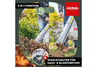 elektrische bladzuiger en bladblazer IBV 3000, 3-in-1 functie, blaassnelheid tot 240 km/u van IKRA – productafbeelding 3 van 5