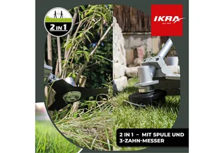 elektrische bosmaaier en grastrimmer IES 1000 C, 1.000 W, incl. 2 draadspoelen, 3-tands mes, schouderriem & veiligheidsbril van IKRA – productafbeelding 4 van 5