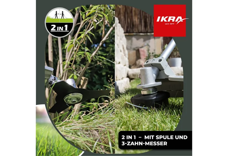elektrische bosmaaier en grastrimmer IES 1000 C, 1.000 W, incl. 2 draadspoelen, 3-tands mes, schouderriem & veiligheidsbril van IKRA – productafbeelding 4 van 5