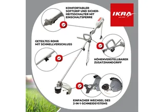 elektrische bosmaaier en grastrimmer IES 1000 C, 1.000 W, incl. 2 draadspoelen, 3-tands mes, schouderriem & veiligheidsbril van IKRA – productafbeelding 2 van 5